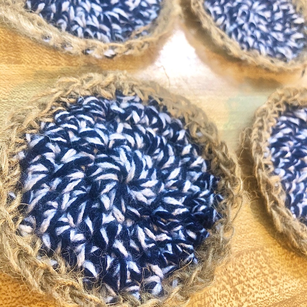 🖤 Handmade Crochet Coaster Set of Four.